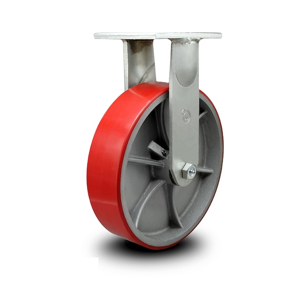 10 Inch Extra Heavy Duty Red Poly on Cast Iron Wheel Rigid Top Plate Caster